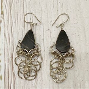 Peruvian Dark Brown Stone Alpaca Silver Earrings